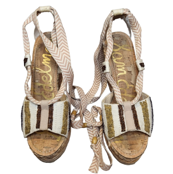 Sam Edelman Trey Beaded Wedge Sandal Espadrille  Size 7.5 - Picture 3 of 13